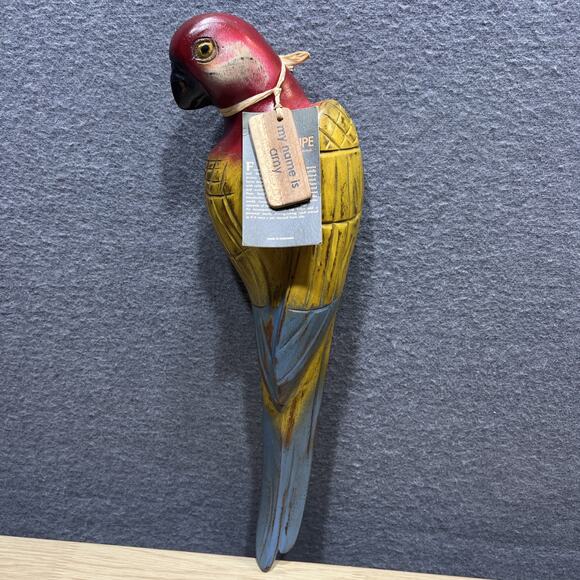 Vintage Recupe Hand Carved Hanging Hand Painted Parrot 15” - Picture 2 of 14